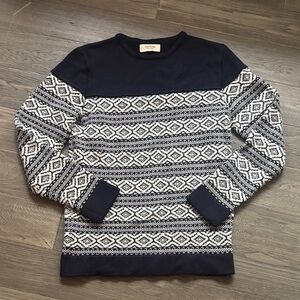 FrenchTrotters | Fair Isle Wool Blend Sweater in Navy and White Size Large